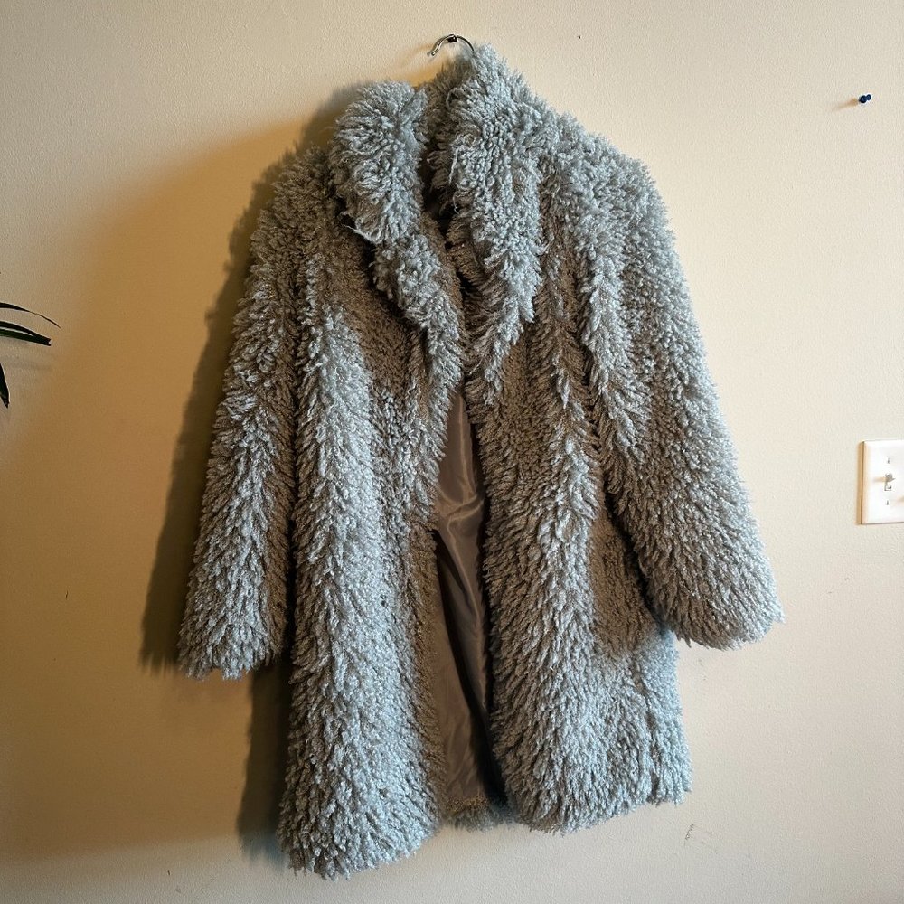 Powder blue open front teddy coat